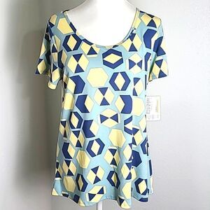 LuLaRoe Green, Yellow, & Blue T-Shirt with Geometric Designs,  Size Small,  NWT